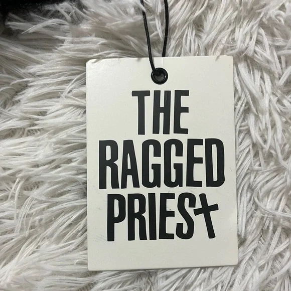 THE RAGGED PRIEST Bug Fuzzy Eyelash Ribbed Knit Halter Crop Top Zip Up Black S - Picture 11 of 12